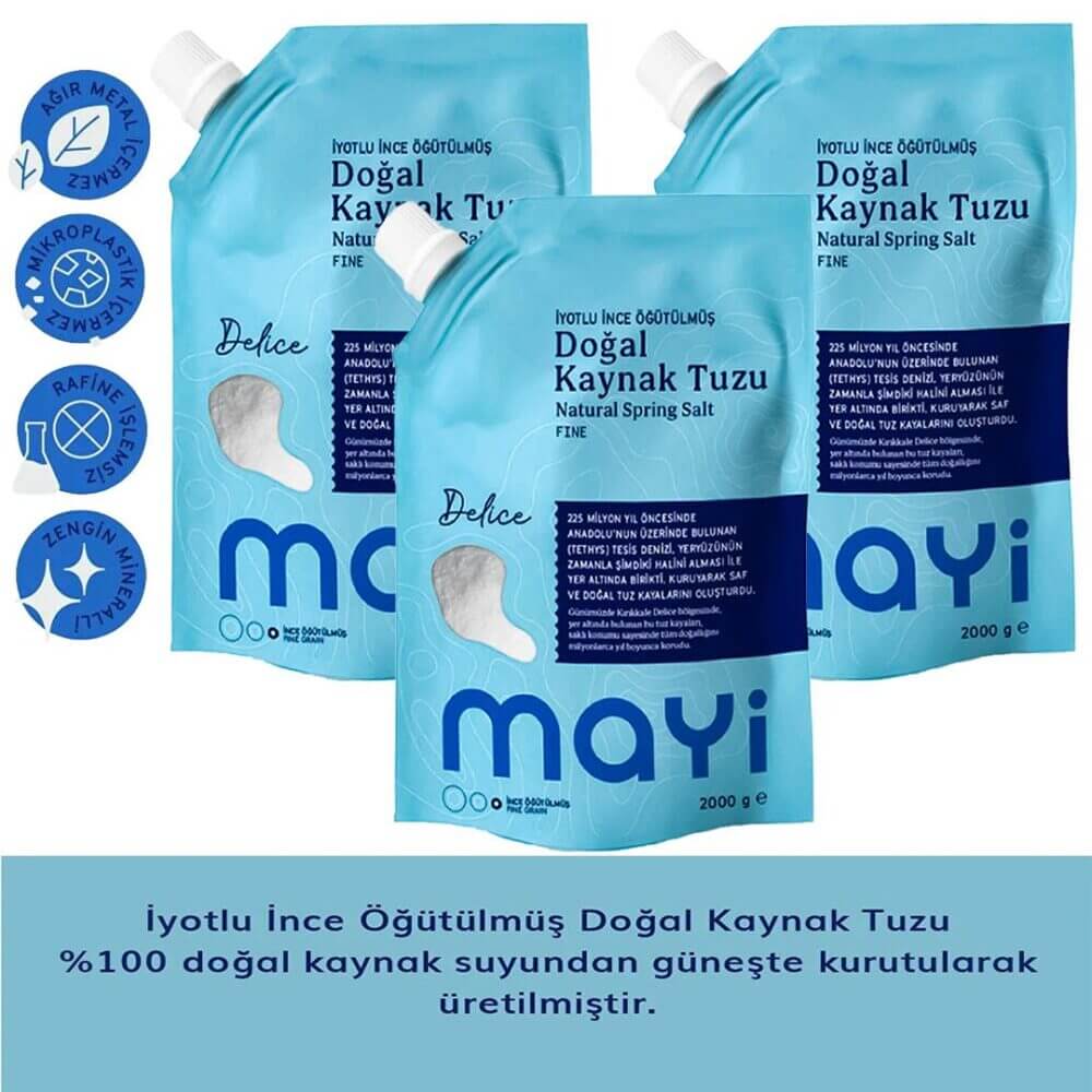 Mayi Tuz İyot İlaveli İnce Öğütülmüş Doğal Kaynak Tuzu 3 x 2 Kg 5